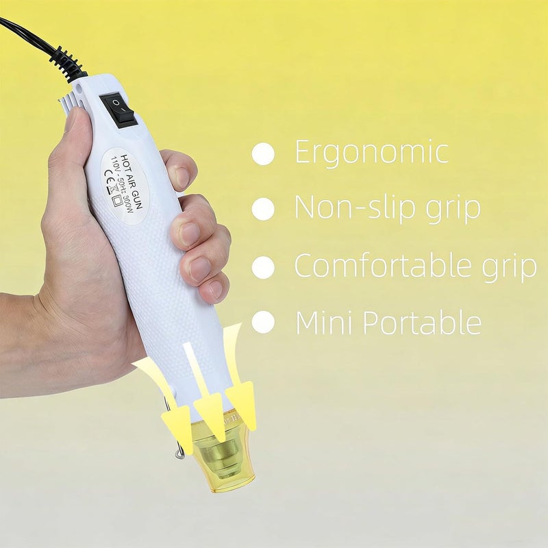 VortecSys Heat Gun, 110V 300W Handed Hot Air Gun for Crafting, 3.28FT Ultra-Long Cable Portable Heat Gun with Stand and Power Cord for Shrinking Wrapping PVC, DIY Embossing and Drying Paint (White) - Image 5